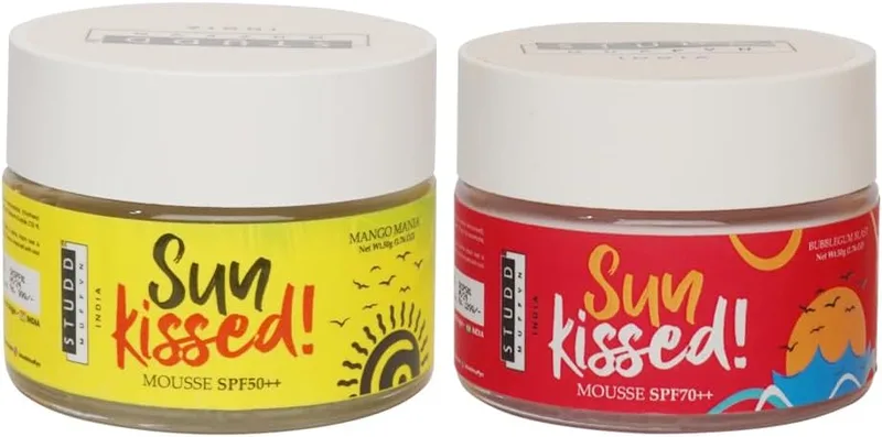 Studd Muffyn | Sun Kissed Mousse Sunscreen Combo | SPF 50++ Mango Mania & SPF 70++ Bubblegum Blast | Lightweight Mousse Sunscreen | Non Greasy | No White Cast | UVA UVB Protection | For All Skin Types