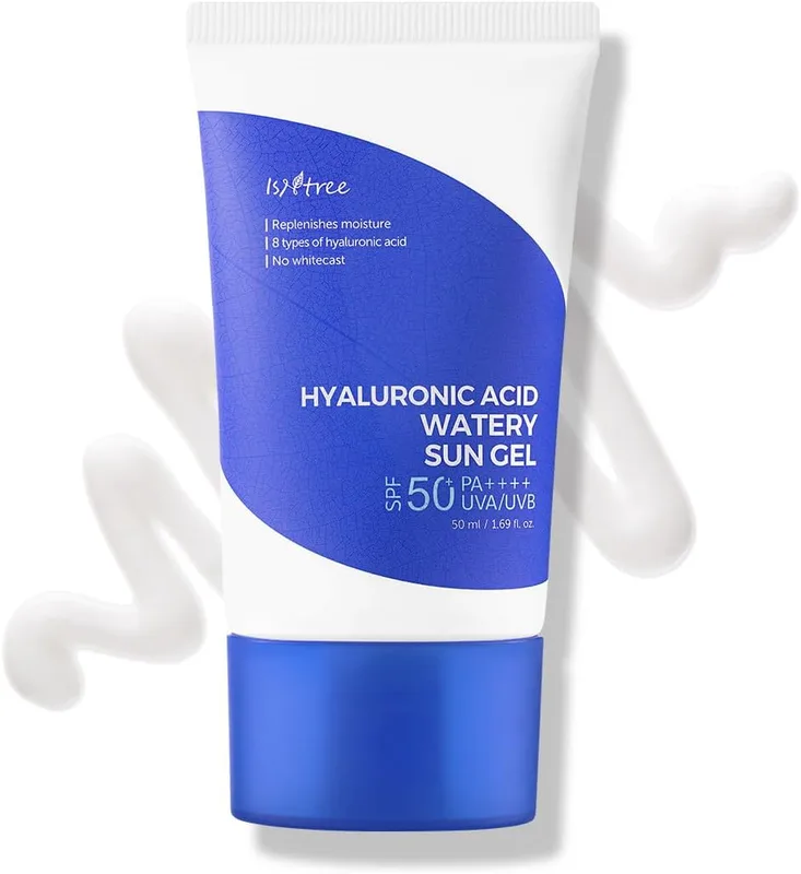 Isntree Hyaluronic Acid Watery Sun Gel Spf 50+ Pa++++ 1.69 Fl Oz,8 Types Of Hyaluronic Acid,Strong Protection Against Uva And Uvb Rays,No White Cast,Reef-Safe,Non-Nano Sunscreen For All Skin Type