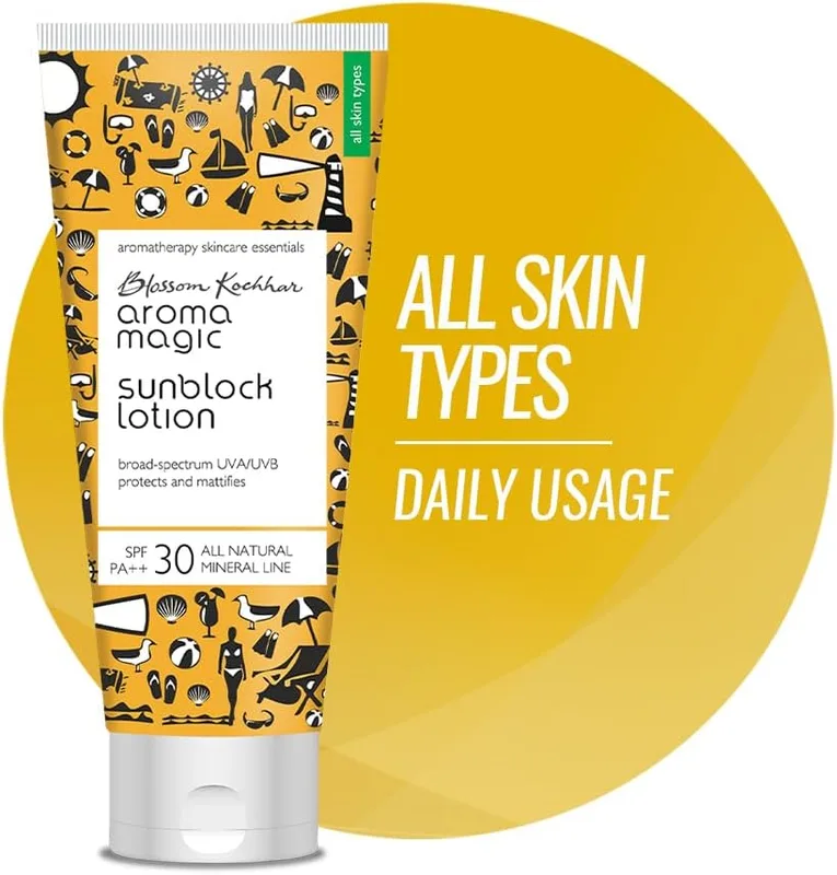 Aroma Magic Matte Sunblock Sunscreen Lotion | SPF 30 PA++ Protection with Non-Nano Zinc Oxide | No Parabens, Alcohol-Free | Calendula, Chamomile | Chemical-Free | All Skin | 100ml | Pack of 1