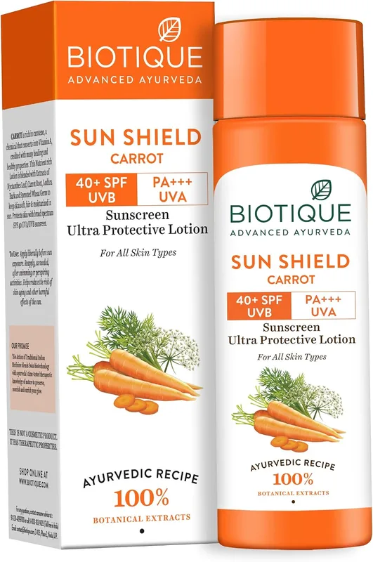 Biotique Bio Carrot Face And Body Sun Lotion All Skin Type SPF 40 Uva/Uvb, 120Ml, 1 Count