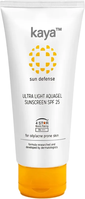 Kaya Ultra Light Aquagel Sunscreen With SPF25 50ml | Fragrance Free | Non-Greasy | Does Not Clogs Pores | PA++++ | 4 Star Boots Rating | For Oily & Acne Prone Skin