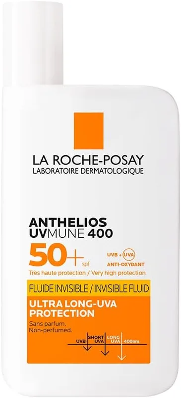 La Roche-Posay Anthelios Sunscreen UVMUNE400 Invisible Fluid SPF50 PA++++ Broad Spectrum UV Protection, Ultra-Lightweight, Non-Perfumed, for Sensitive Skin, 50 ml
