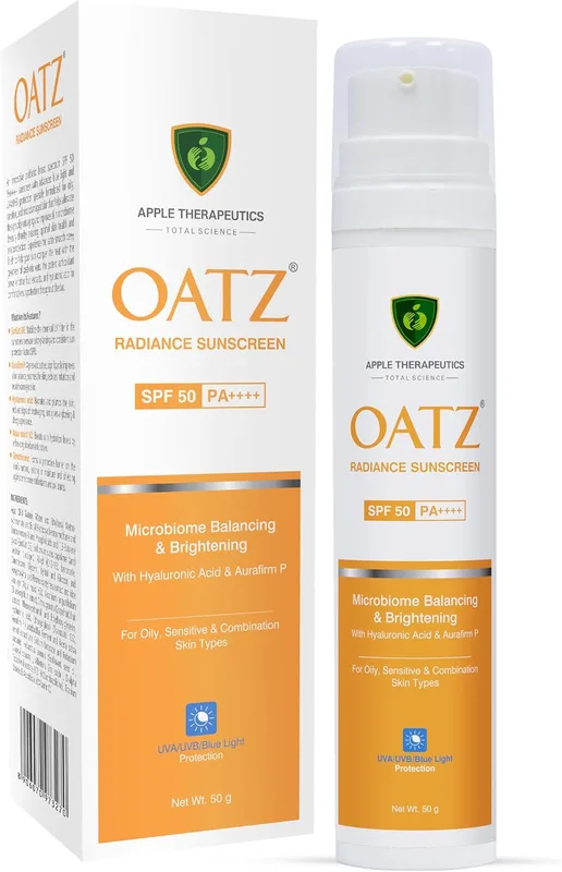 Oatz Radiance Face Sunscreen SPF 50 PA++++ 50g | Gel Based Sunscreen for Acne Oily & Sensitive Skin | Hyaluronic Acid for Face Radiance | UVA/UVB Blue Light Protection | In-Vitro Tested