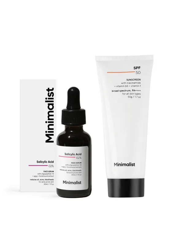 Minimalist Set of Salicylic Acid Serum 30ml & SPF50 PA++++ Multi Vitamin Sunscreen 50g