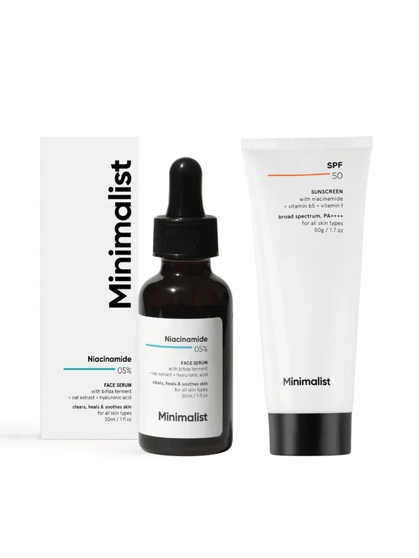Minimalist Set of 5% Niacinamide Serum 30ml & SPF50 PA++++ Multi Vitamin Sunscreen 50g