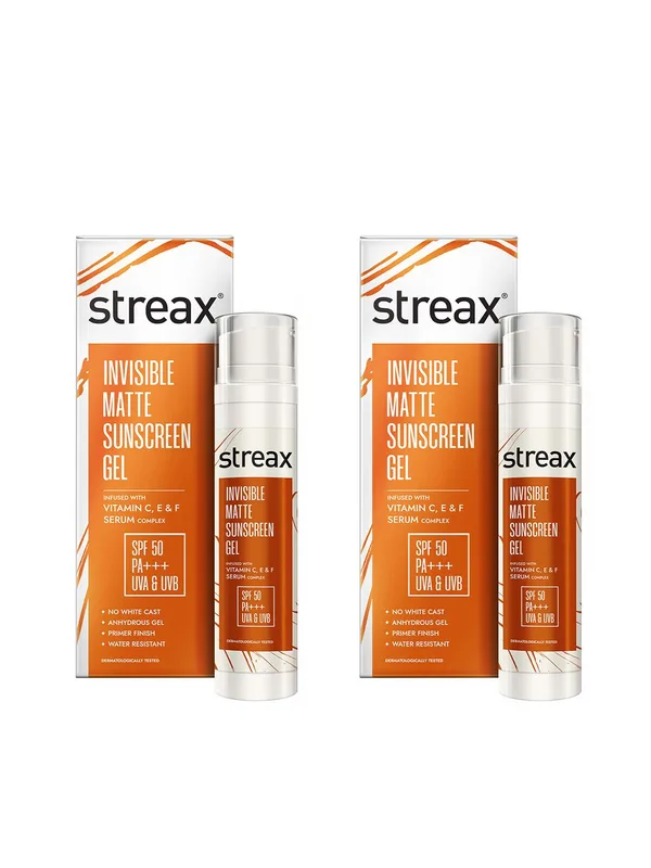 Streax Set Of 2 Water Resistant SPF50 Invisible Matte Sunscreen Gel - 50g Each