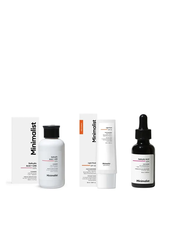 Minimalist Set of SPF50 Face Sunscreen + Salicylic Acid Face Serum & Face Wash