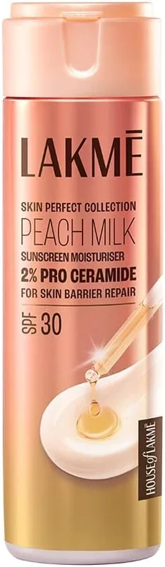 Lakmé Peach Milk Moisturiser SPF 30 with 2% Pro-Ceramide | Daily UV Defense, Hydrating & Skin Barrier Repair Face Cream | Lightweight, For Dry Skin, Normal, Oily Skin & Sensitive Skin 200ml