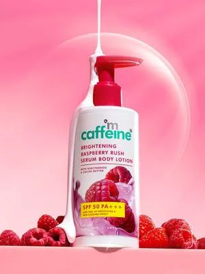 mCaffeine Brightening Raspberry Rush Sunscreen Body Lotion SPF50 PA+++ UV Protection