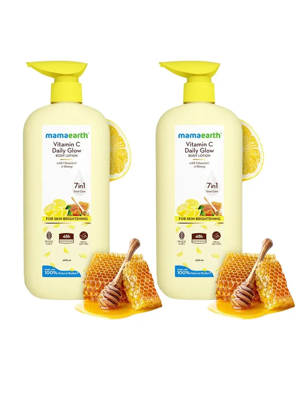 Mamaearth Set of 2 Vitamin C Daily Glow Body Lotion with Honey - 400 ml each