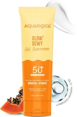 Aqualogica Sunscreen - SPF 50 PA++++ Glow+ Dewy Sunscreen with Papaya & Vitamin C | Lightweight & No white-cast