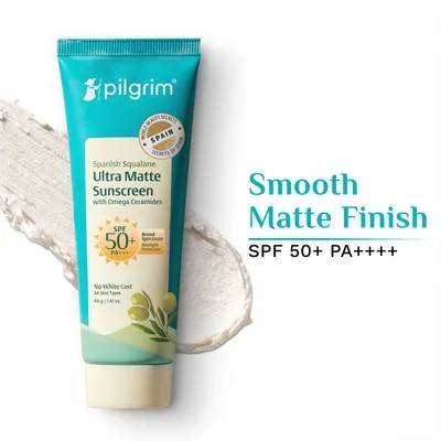 Pilgrim Sunscreen - SPF 50 PA+++ Squalane Ultra Matte Sunscreen With Omega Ceramides & Vitamin E | Broad Spectrum