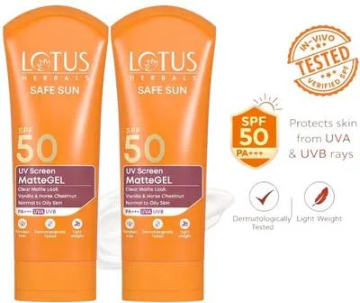 LOTUS HERBALS Sunscreen - SPF 50 PA+++ (Combo 2)50g Safe Sun UV Screen MatteGEL Sunscreen SPF 50 PA+++