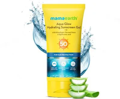 Mamaearth Sunscreen - SPF 50 PA++++ Aqua Glow Hydrating Sunscreen Gel with Himalayan Thermal Water & Hyaluronic Acid