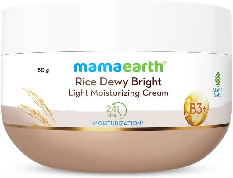 Mamaearth Rice Dewy Bright Light Moisturizing Cream with Rice Water & Niacinamide for Glass-Skin - 50 g | 24 Hrs Long-Lasting Moisturization | For Face, Hands & Body | Gives A Glass-Skin Glow | Non-Greasy & Quick Absorbing