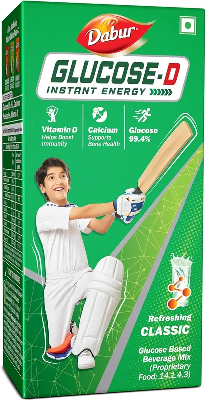 Dabur Glucose-D Instant Energy Drink Powder - 1kg (Carton)| Enriched with Vitamin D & Calcium | 99.4% Glucose Quick Energy Replenishment Formula | Easy to Mix Refreshing Drink