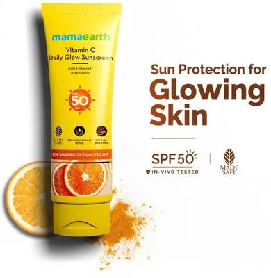 Mamaearth Sunscreen - SPF 50 PA++++ Vitamin C Daily Glow Sunscreen with VitaminC & Turmeric for Sun Protection &Glow