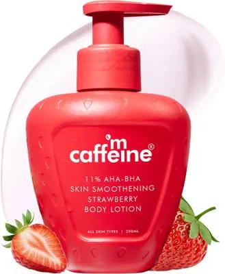 mCaffeine 11% AHA BHA Body Lotion for Skin Smoothening | With Juicy Strawberry Fragrance