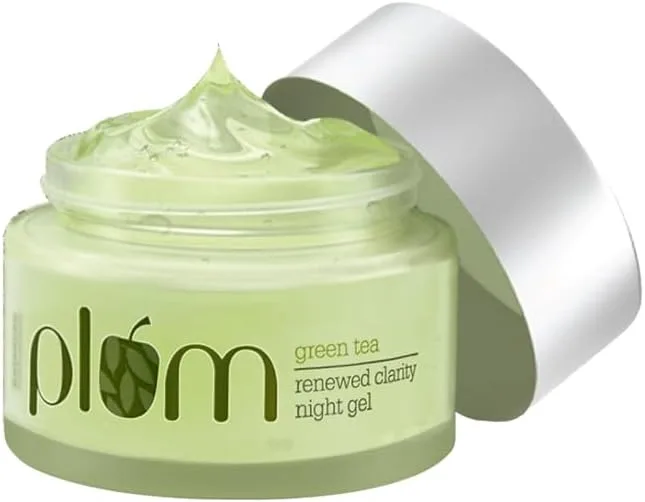 Plum Green Tea Renewed Clarity Night Gel with Glycolic acid |Hydrates Skin & Fights Acne | Night Cream For Women | Lightweight & Quick absorbing Overnight Repair | Normal, Oily, Acne-Prone, Combination Skin | 100% Vegan | Paraben Free | 50ml