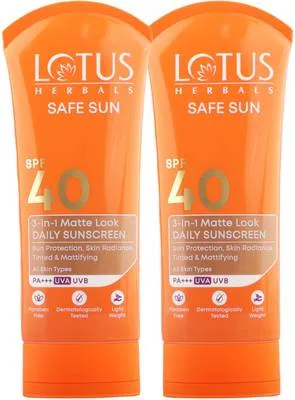 LOTUS HERBALS Sunscreen - SPF 40 PA+++ Safe Sun 3 In 1 Matte-Look Daily Sunscreen SPF 40