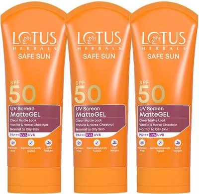 LOTUS HERBALS Sunscreen - SPF 50 PA+++ (Combo3)50g Safe Sun UV Screen MatteGEL Sunscreen SPF 50 PA+++