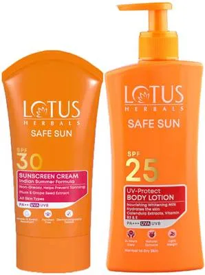 LOTUS HERBALS Sunscreen - SPF 50 Safesun Sunscreen Cream SPF30_100G & UV Protect Body Lotion 250ml