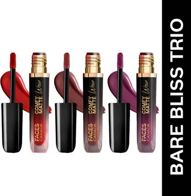 FACES CANADA BARE BLISS TRIO Liquid Matte Lipstick Combo Set of 3 | Comfy Matte Wow