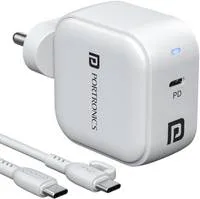 Portronics 45 W GaN 3 A Wall Charger for Mobile with Detachable Cable