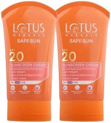 LOTUS HERBALS Sunscreen - SPF 20 PA+ Safe Sun Sunscreen Cream + SPF 20 + 50g Each(Pack of 2)