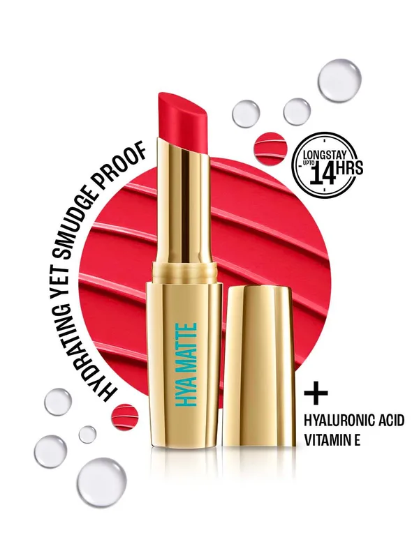 Lakme 9to5 Hya Matte Hydrating Smudgeproof Lipstick Lasts 14Hr 3.6g - Scarlet Strategy RM3