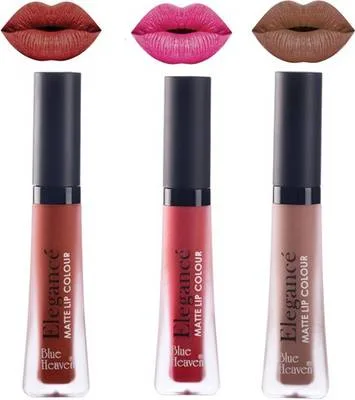 BLUE HEAVEN Elegance Matte Lip color Waterproof, Long lasting, Combo, Pack of 3 (Shades-2,9,11)