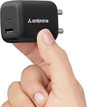 Ambrane 45W Dual Port GaN Charger (USB + Type-C) QC & PD Technology | Super Fast Charging Adapter Compatible with MacBook, Type-C Laptops, iPhone, iPad, Samsung S24/S23/S22/S21,Z Fold/Flip (Black)