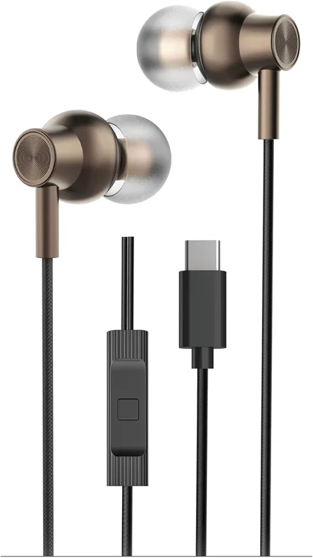JUST CORSECA SYNC Vibe Wired Earphones | 10mm Drivers | Super Extra Bass | Type-C Jack | Integrated Control Mic | 1.2m Tangle-Free Braided Cable | Elegant Design Sound (Brown)