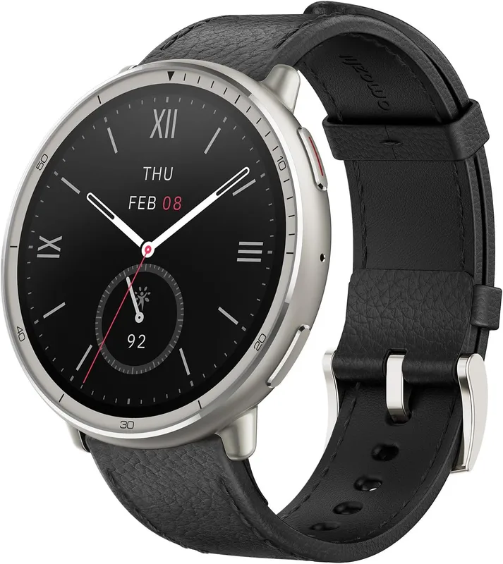 Amazfit Active 2 Premium (Smartchoice) 44mm Smart Watch, Sapphire Glass Display, Free Silicon Strap, Built in GPS, 10day Battery, 5ATM, iOS & Android, 2000 Nits, 160+ Sports Mode, Black Leather