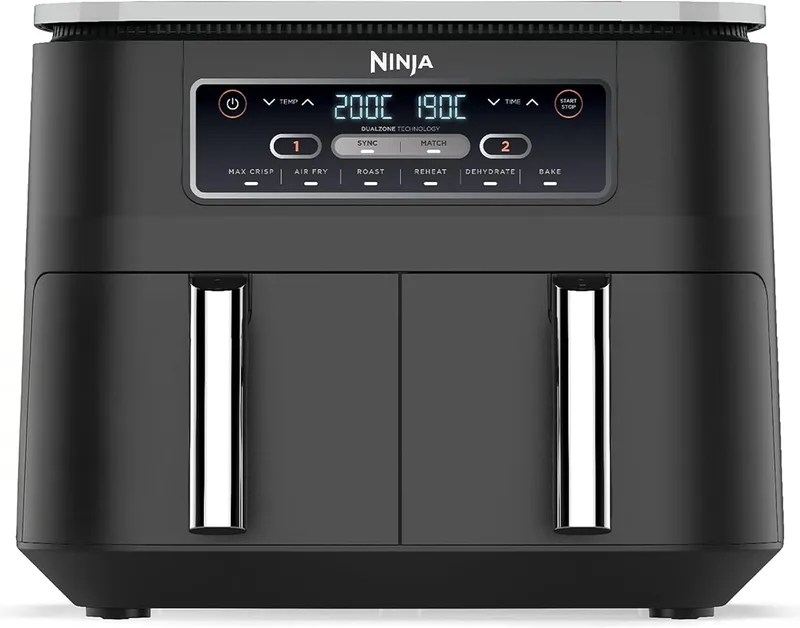 Ninja Foodi Dual Zone Air Fryer AF300IN| 7.6L Dual Drawer Air Fryer| Max Crisp 240°C| 6 Cooking Functions – Air Fry, Roast, Bake, Reheat & Dehydrate| Variable Airflow 1200–2600 RPM|PTFE/PFOA/PFASFree
