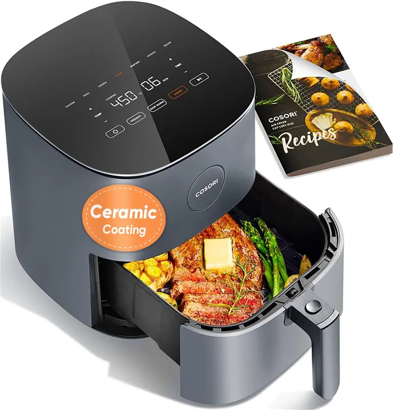 COSORI Air Fryer 5 QT (4.7 Litre) Black, 1500W Fast Cooking 9 Preset Menu, 30 Recipes Cookbook, Grill, Broil, Roast, Toast, Bake, Reheat, Defrost, Digital Touch Panel (CAF-L501)