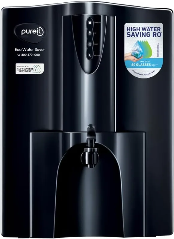 Pureit Eco Water Saver RO Purifier (Black) with RO+UV+MF Filtration | Water Purifier Filter For Home | 7-Stage Purification | Up to 60% Savings | Suitable for Borewell/Tanker/Municipal Supply | 10 L