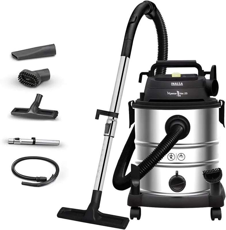 INALSA Vacuum Cleaner Wet and Dry Heavy Duty 1700 W & 25 Ltr Capacity|22KPA Suction|HEPA Filter & Metal Telescopic Tube|2 Year Warranty|SS Metal Tank|For Home,Office,Hotel Cleaning (Master Vac 25)