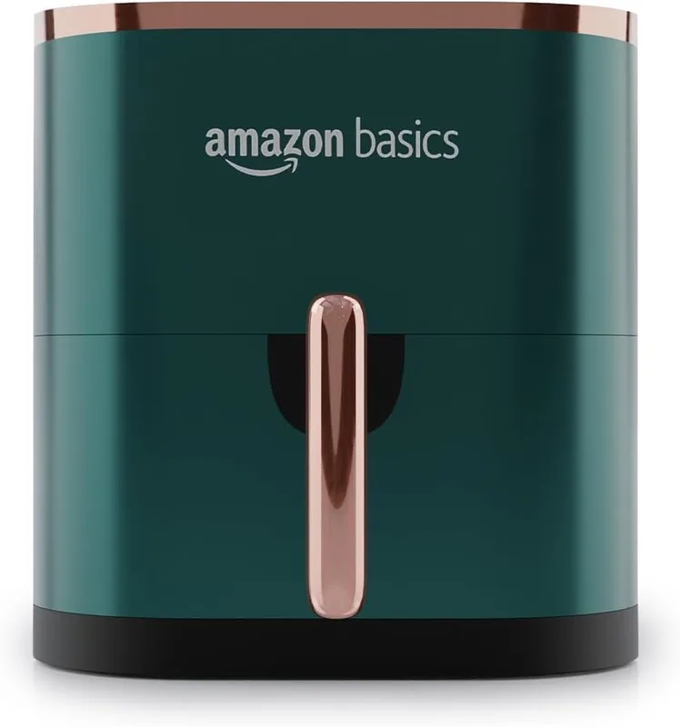 Amazon Basics 3.5L Electric Air Fryer | 1200 W | Temp. Settings Up to 200°C | 7 Pre-set Options | 360° High Speed Air Circulation | Non-Stick Coated | Touch Control Display | 1 Year Warranty (Green)