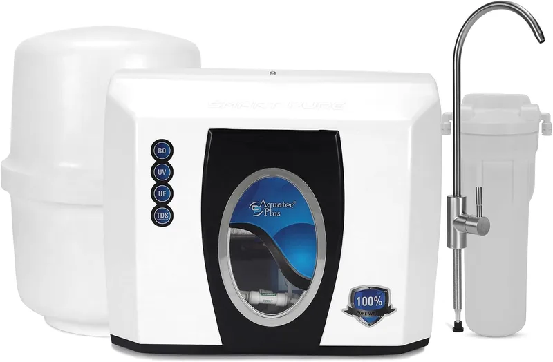 Aquatec Plus - Smart Pure - UTS Under Sink Storage pressure tank 12 L RO+UV+UF+TDS Water Purifier (White) Works up to 3500 TDS