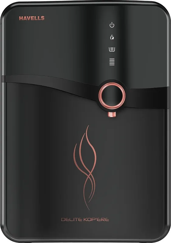 Havells Delite Kop'ere Water Purifier (Black), RO+UV+pH Balance, 7 Stages, 6.5L Stainless Steel Tank,Copper+Zinc+Minerals, Suitable for Borewell, Tanker & Municipal Water