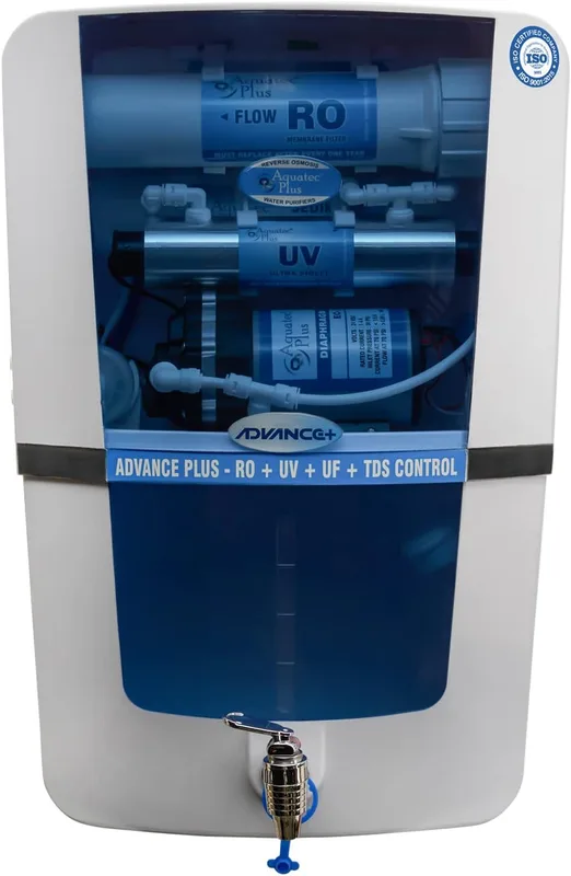Aquatec Plus - Advance plus 12 ltr RO+UV+UF+TDS Water purifier for home (white blue) work up to 3000 tds