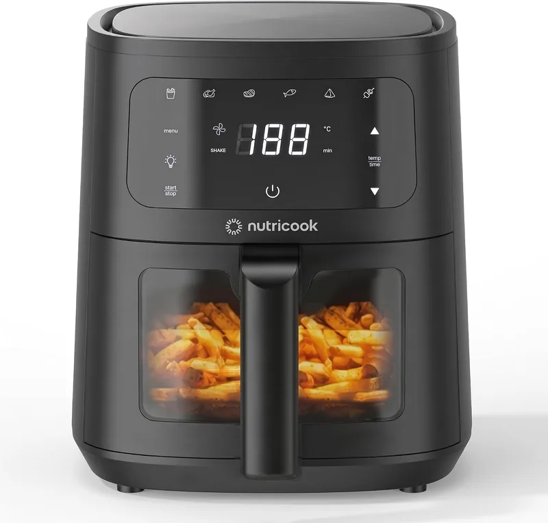 Nutricook 4.5L Air Fryer Essential, 2026 New Launch, 100% Toxin-Free Ceramic Coating - No PTFE, PFAS, PFOA or Microplastics, Clear Window, 1300W, 6 Cooking Programs, 2-Year Warranty