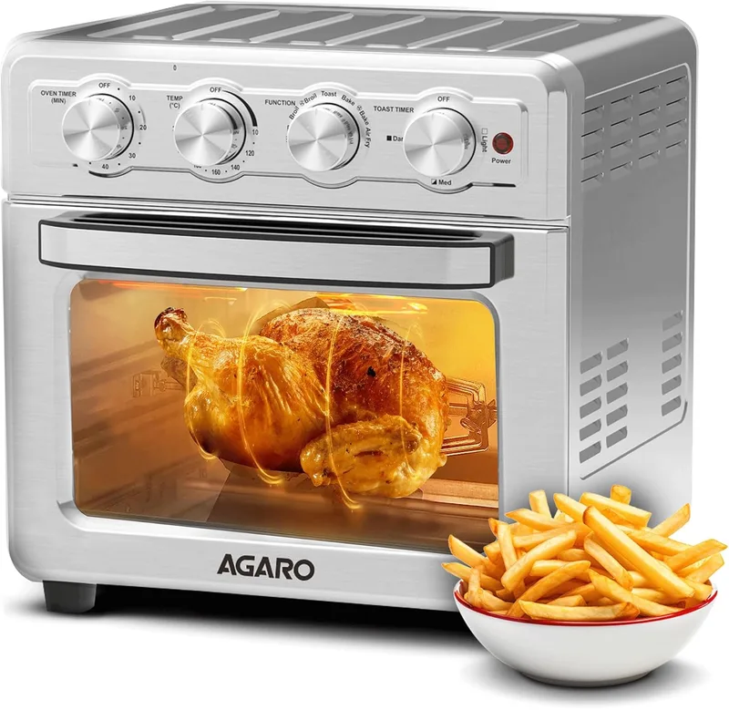 AGARO Regal Air Fryer For Home, 23L, Family, Rotisserie Convection Oven, 1800W Electric Oven, 7 Presets Programs, Stainless Steel, Bake, Roast, Toast and Reheat, Silver.