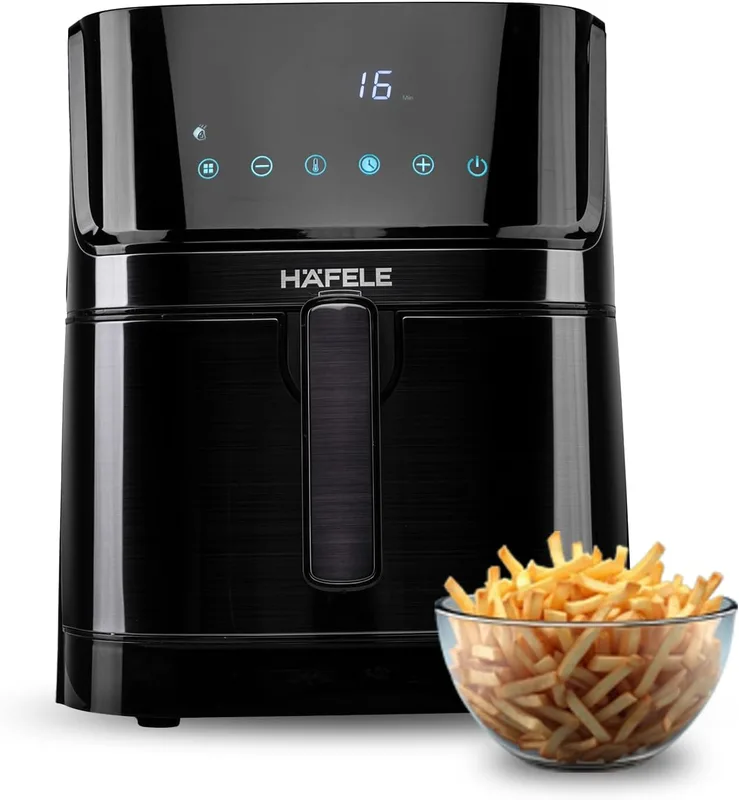 Hafele NOIL 6.3L Digital Air Fryer with 360° Rapid Air Circulation Technology & Touch Panel, Uses 90% Less Oil, 8 Preset Menus, Non-Stick Basket with 6.3 L Capacity,1700W, (Black)