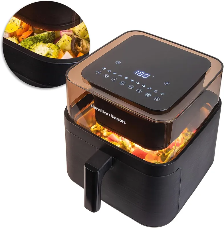Hamilton Beach Digital Black Air fryer 7.2L with 100% Toxin Free Silicone Coating,1700 Watts,Tested on 138 parameters for Metals,Odour & Microplastics,No PTFE,PFAS,PFOA & BPA,360° Top View,Dehydrate