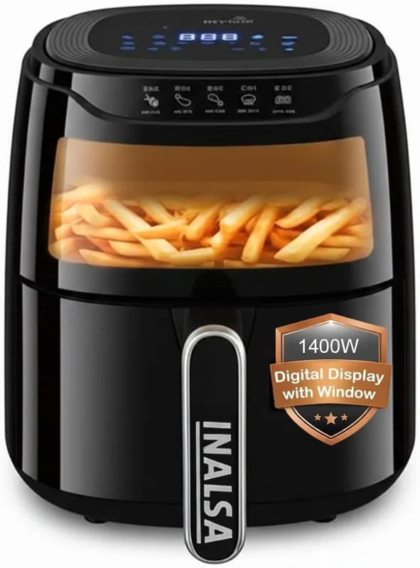 INALSA Air Fryer 4.2 ltr|1400 W with Air Crisp Technology|Air-Fryer with Window Display|8 Preset Menu & Digital Display|Air fry, Bake,Roast,Reheat,Dehydrate|Airfryer Recipe book(Tasty Fry DW 4.2)