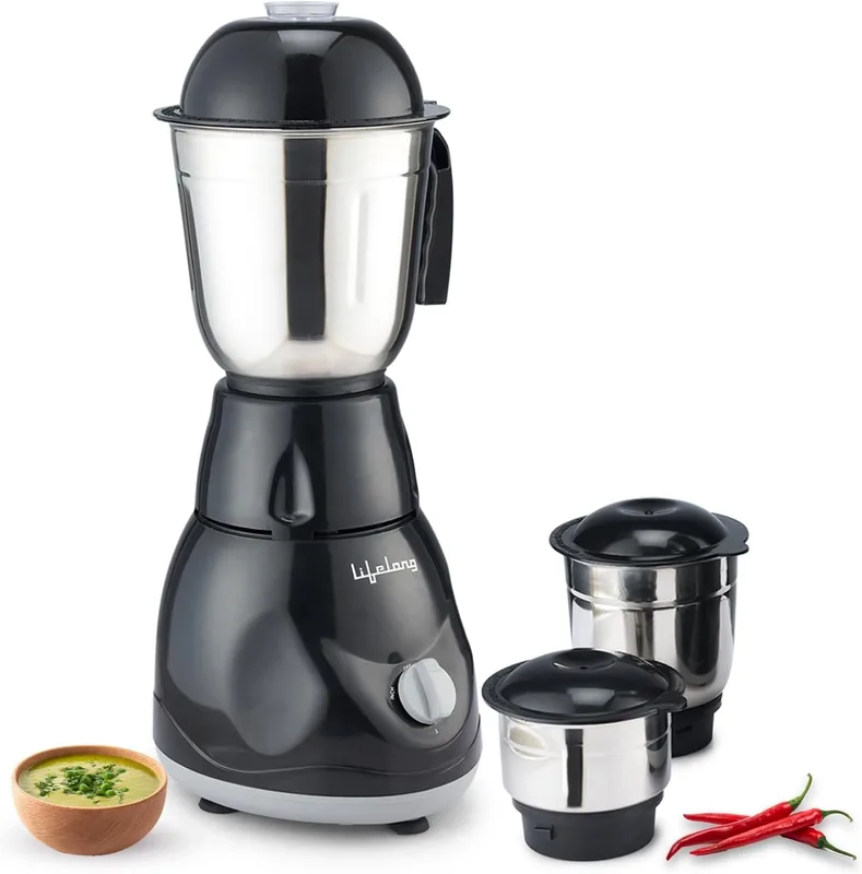 Lifelong LLMG23 Power Pro 500-Watt Mixer Grinder with 3 Jars (Liquidizing, Wet Grinding and Chutney Jar), Stainless Steel blades, 1 Year Warranty (Black)
