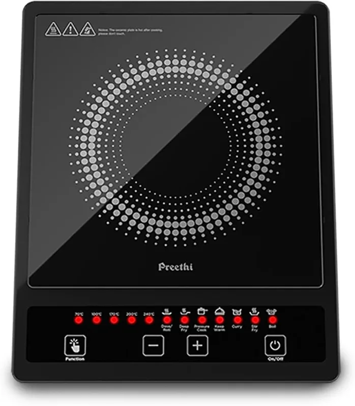 Preethi Indicook IC123 | 1600-Watt Induction Cooktop | Fast Gas-Free Cooking | No LPG Required | 3 Year Coil Warranty | Voltage surge protetion Preset Indian Menus | Black