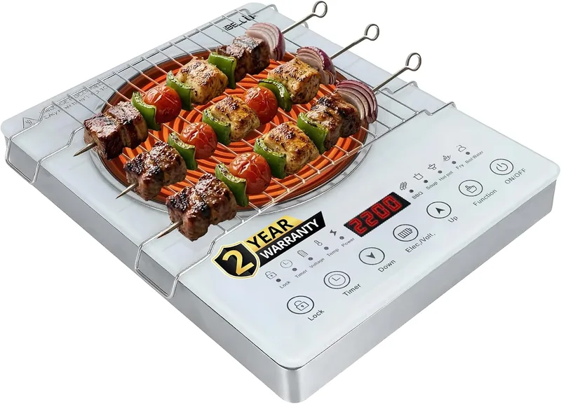 iBELL CLOUD390 Infrared Cooktop 2200W – Works with All Types of Cookware, Adjustable Temperature Control, Energy-Efficient Heating, Durable Strong Handles, Portable Electric Cooking Stove, White
